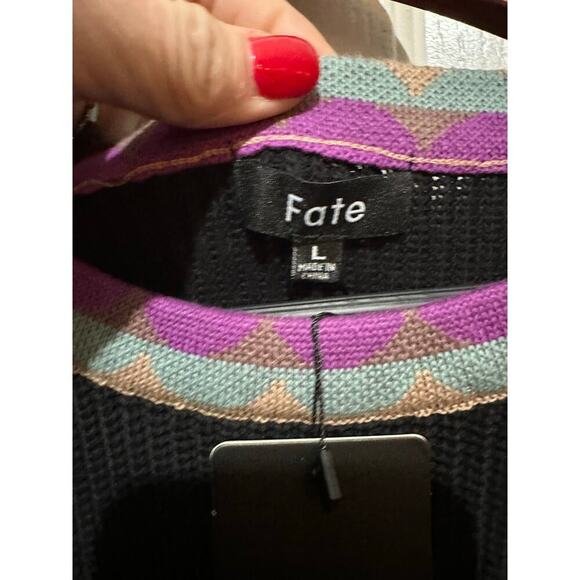 NWT Fate Black Burnout Velvet Mutton Sleeves Novelty Sweater Size Large - Picture 4 of 8